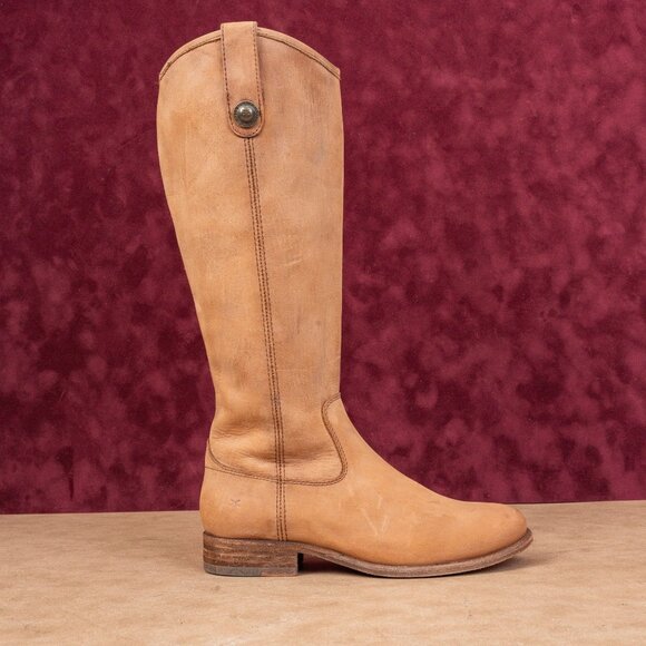 Frye Women Melissa Button 2 Tan Leather Zip Equestrian Riding Boots sz 5.5 - Picture 4 of 10